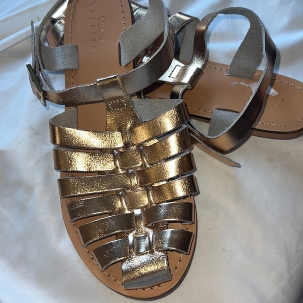 ASOS Womens Leather Huarache Sandals 5 W , GOLDEN Slip On Woven Shoes - Picture 4 of 5